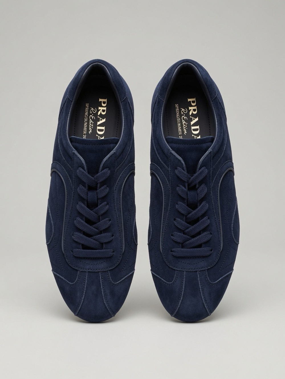 Prada Navy Suede Low-Top Sneakers